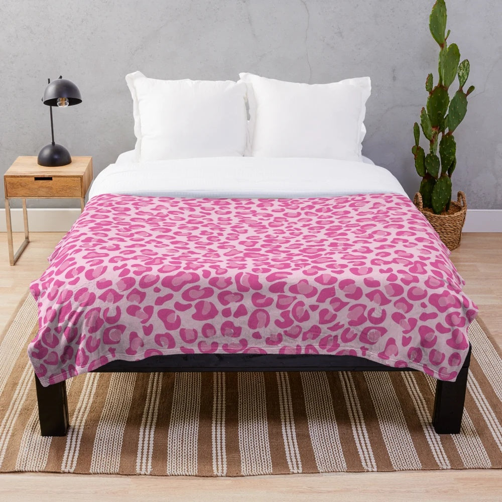 Pink Leopard Print Plush Blanket