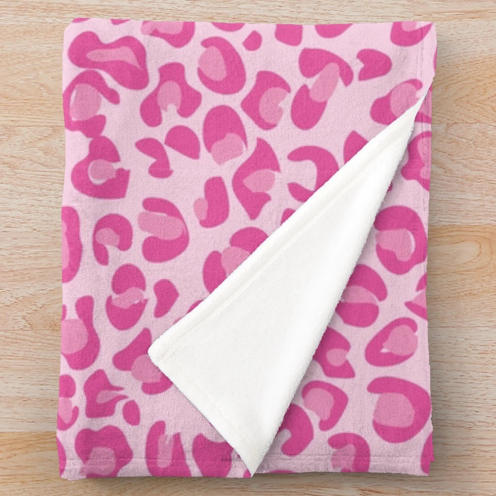 Pink Leopard Print Plush Blanket