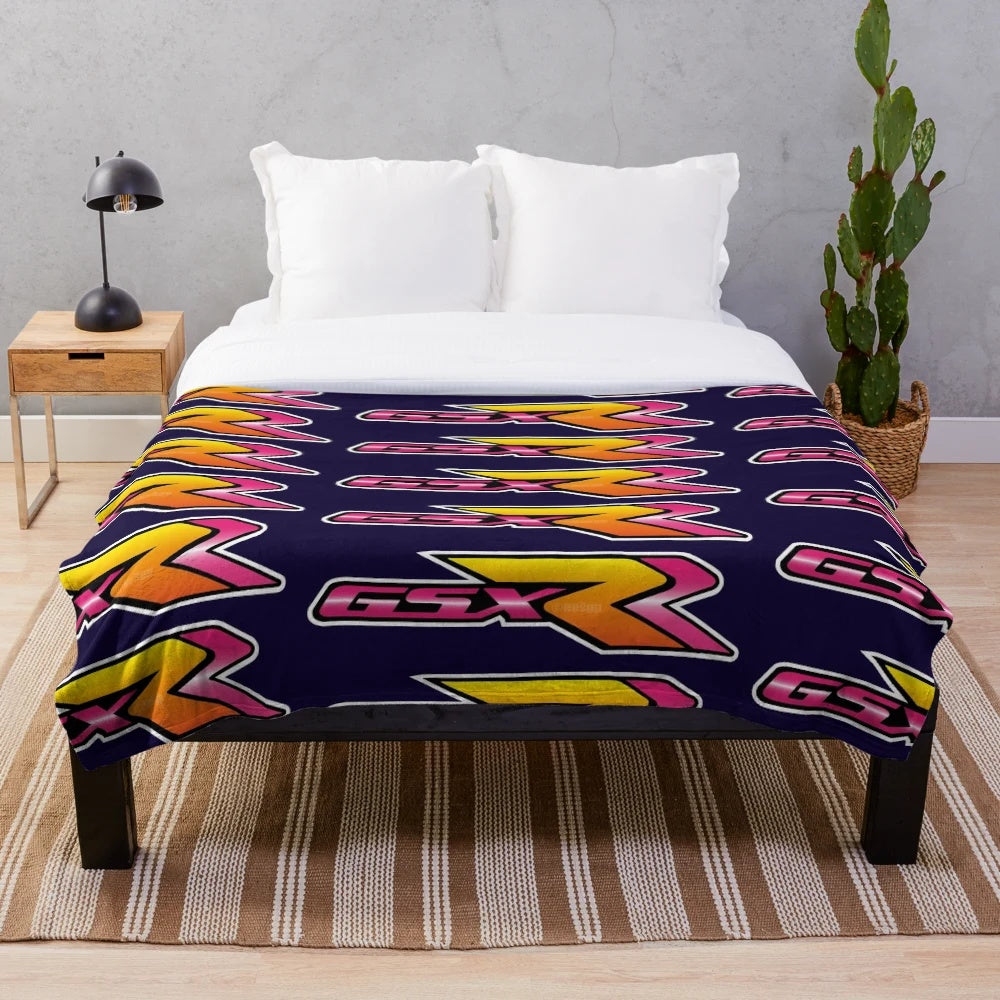 Pink plush blanket with motorcycle design