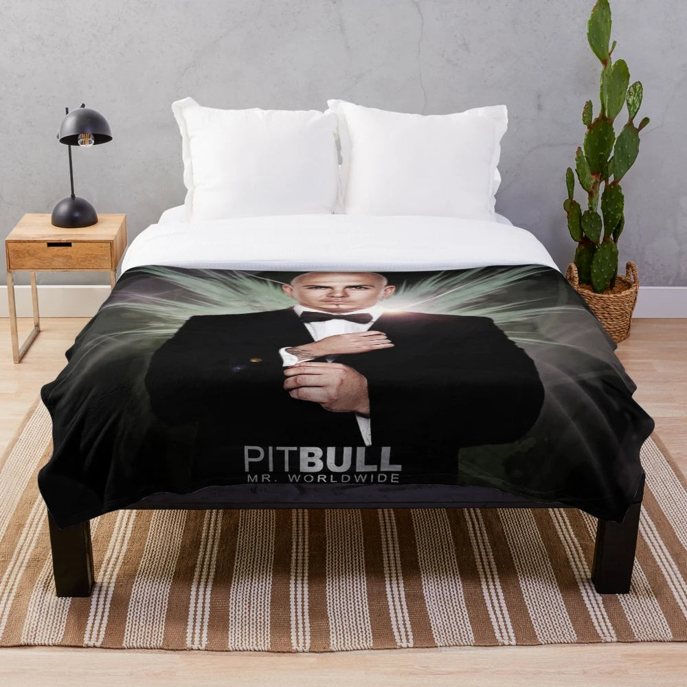 Pitbull Mr. Worldwide Plush Blanket