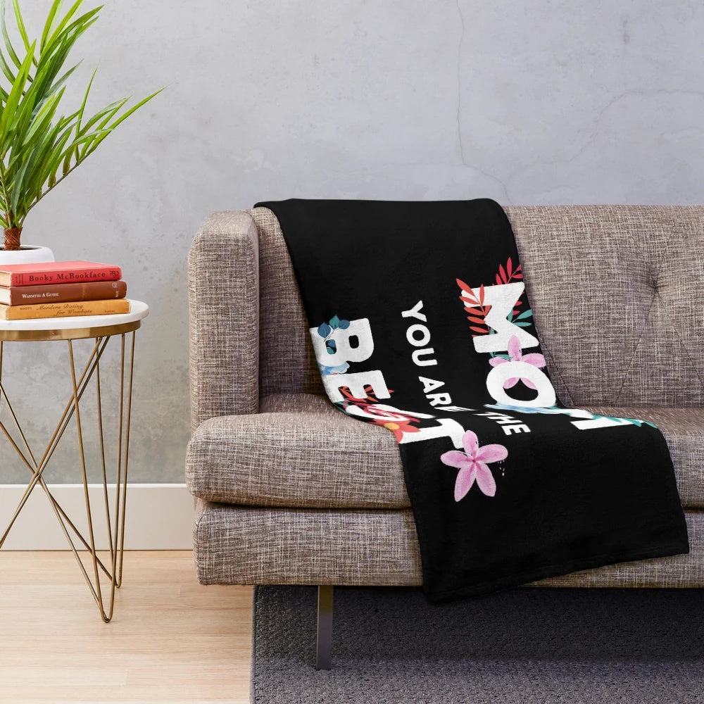 Soft and cozy plush blanket with "Best Mom in the History of Ever" text