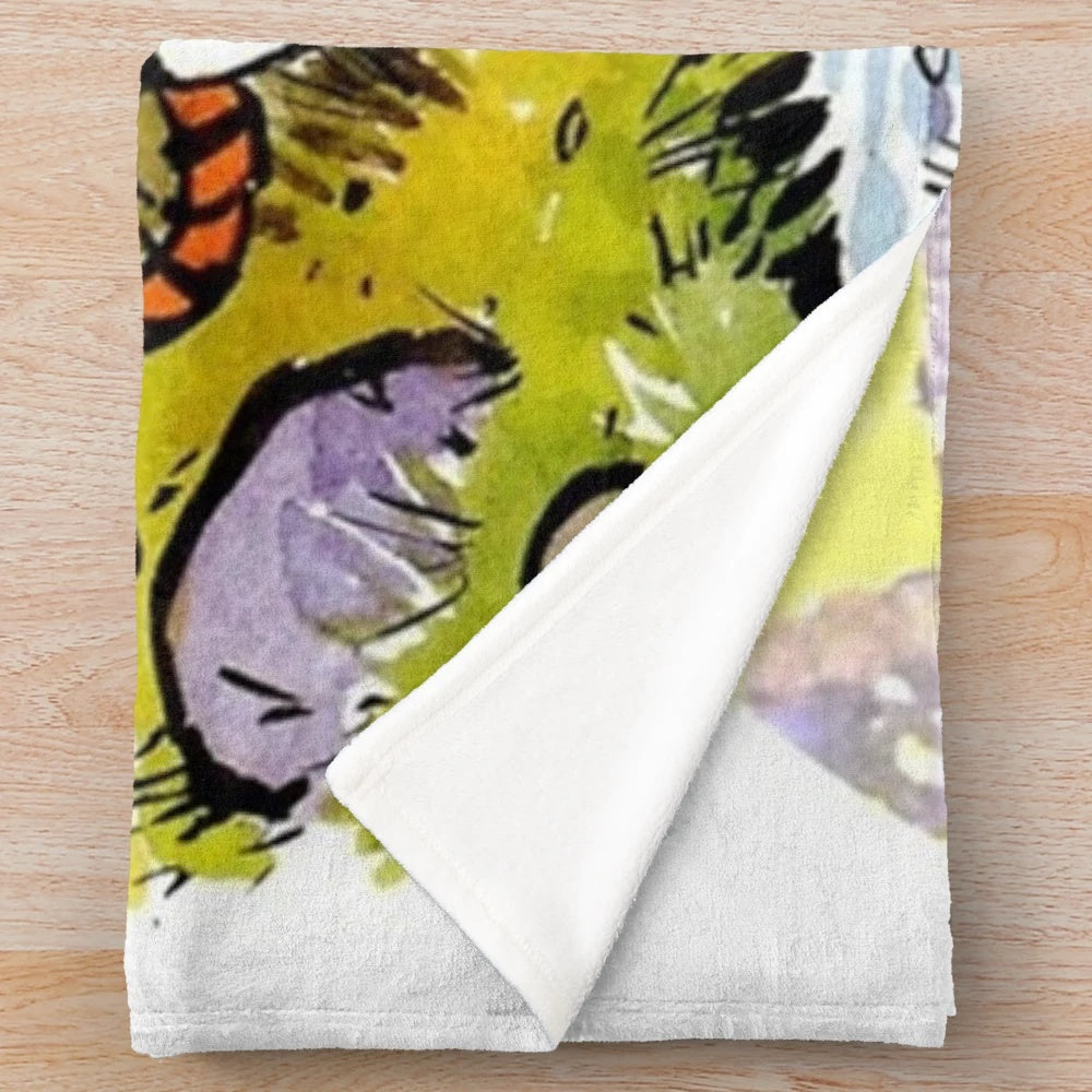 Plush blanket with Calvin and Hobbes cartoon characters