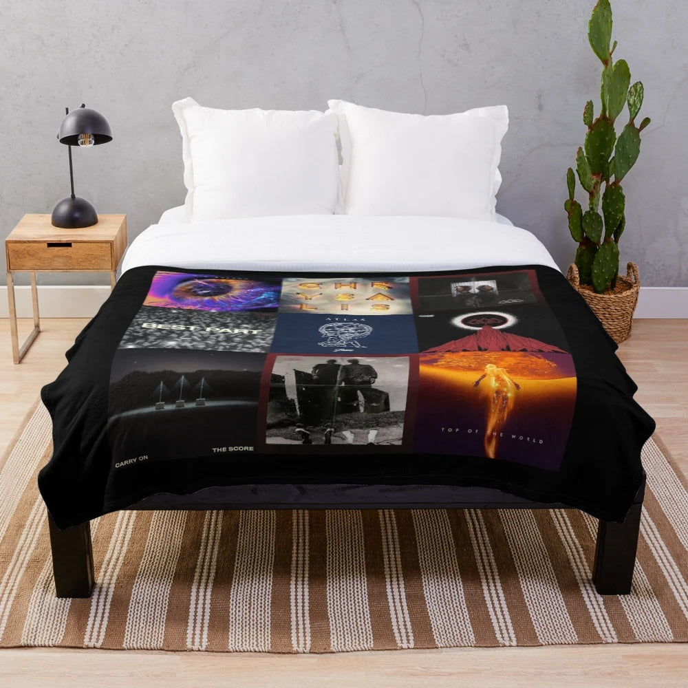 Plush blanket with the album cover art of the pop rock band The Score