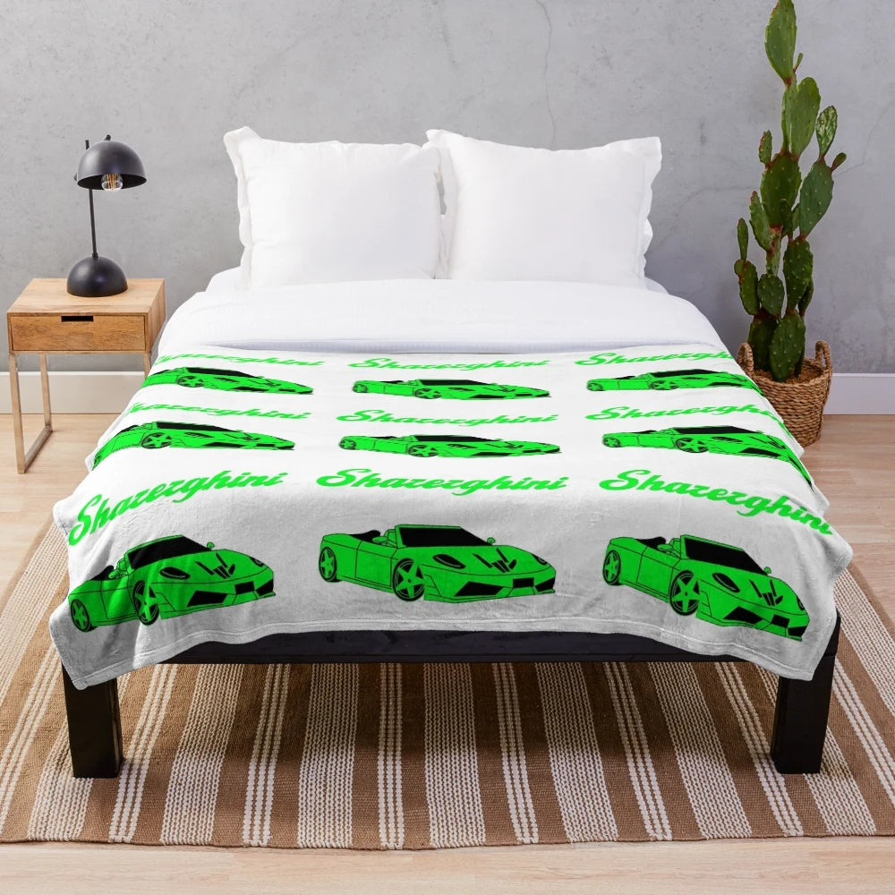Plush blanket with Sharerghini car design