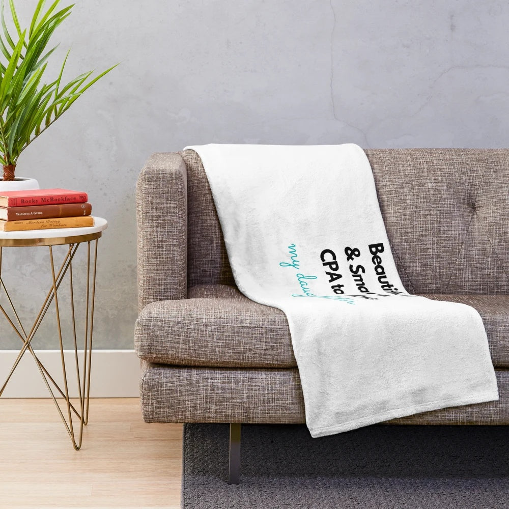 Soft and plush blue blanket with "My Daughter. CPA Woman" text
