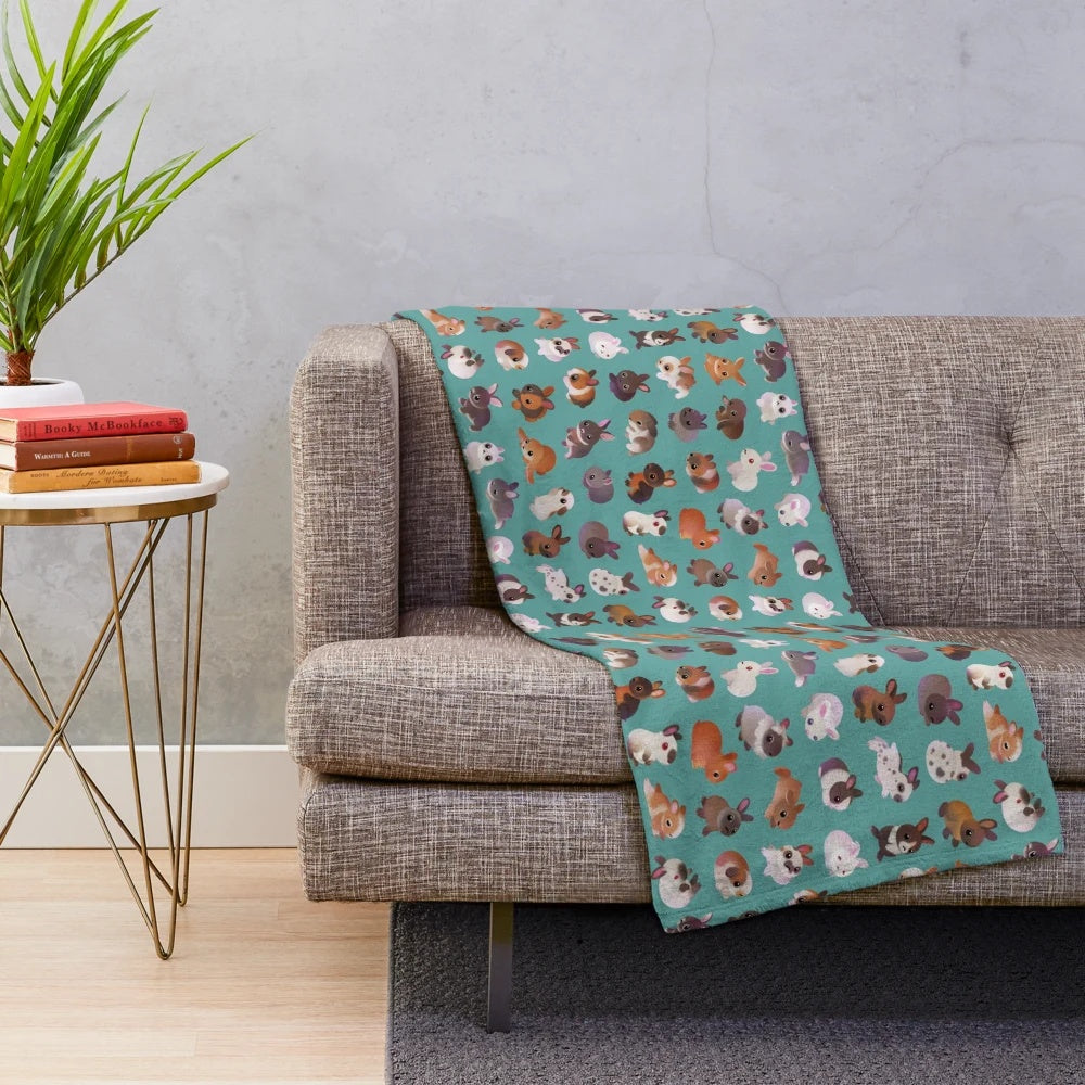 Soft and Fluffy Green Plush Blanket with Bunny Motif
