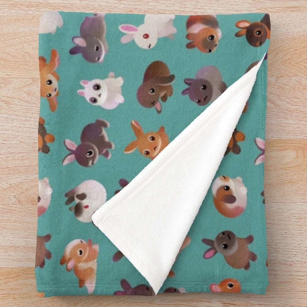 Soft and Fluffy Green Plush Blanket with Bunny Motif