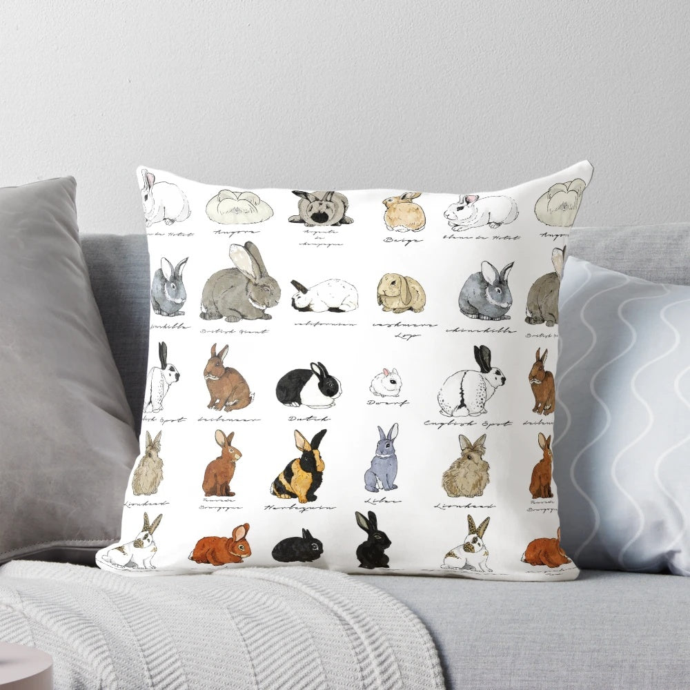 Soft and plush rabbits pillow in a patterned design, perfect for adding a touch of cuteness to any room.