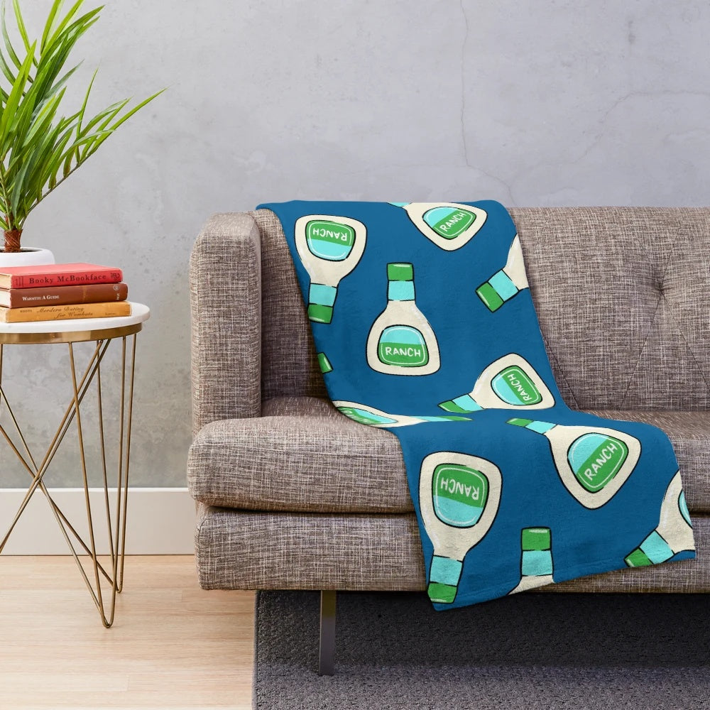 Soft and plush blue ranch-themed blanket