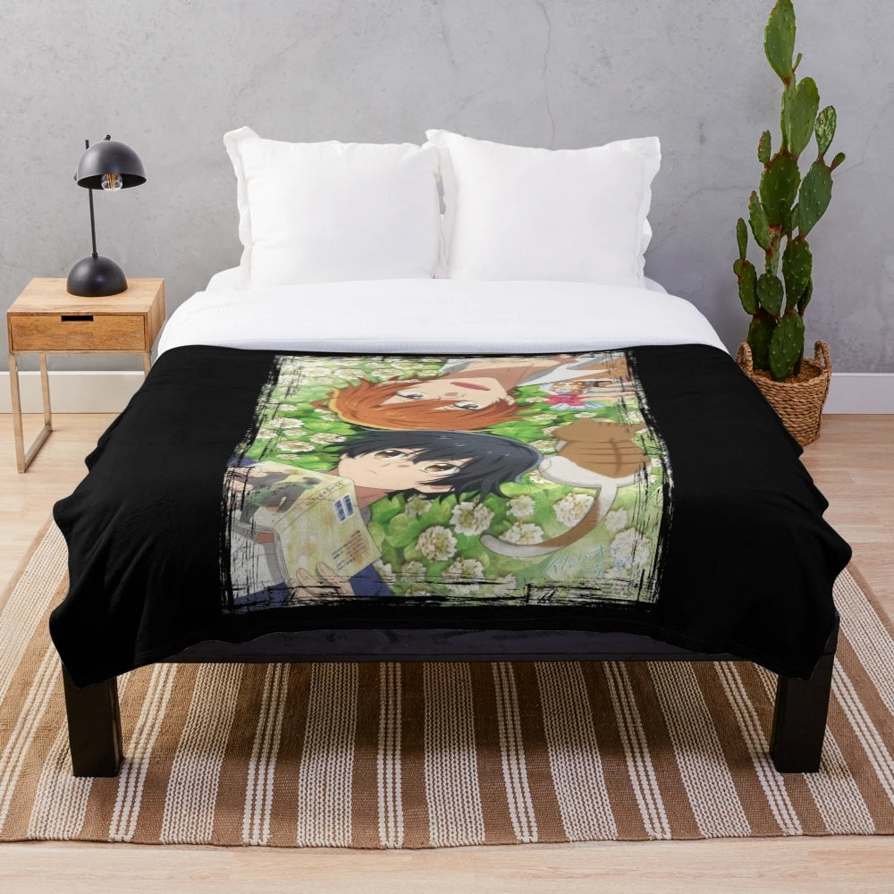 Anime-inspired plush blanket featuring characters from Sasaki and Miyano