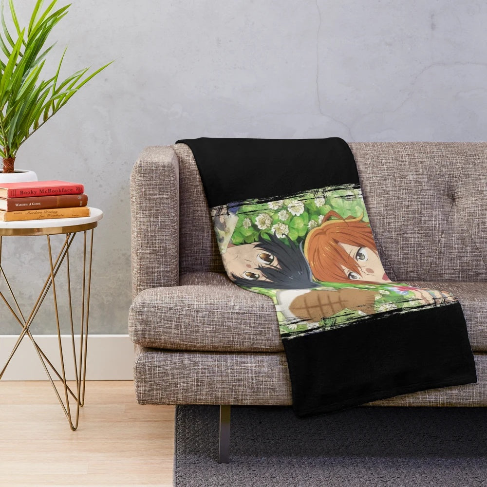 Anime-inspired plush blanket featuring characters from Sasaki and Miyano