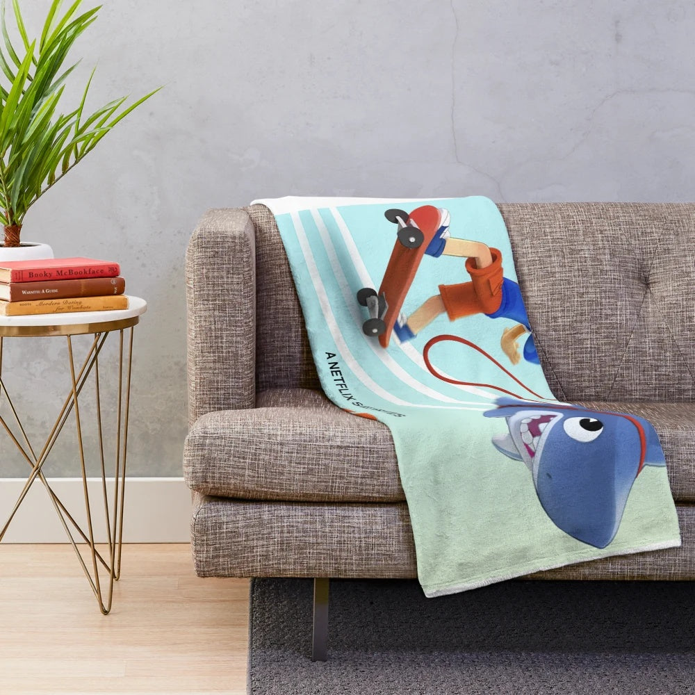 Sharkdog plush blanket with cartoon character design