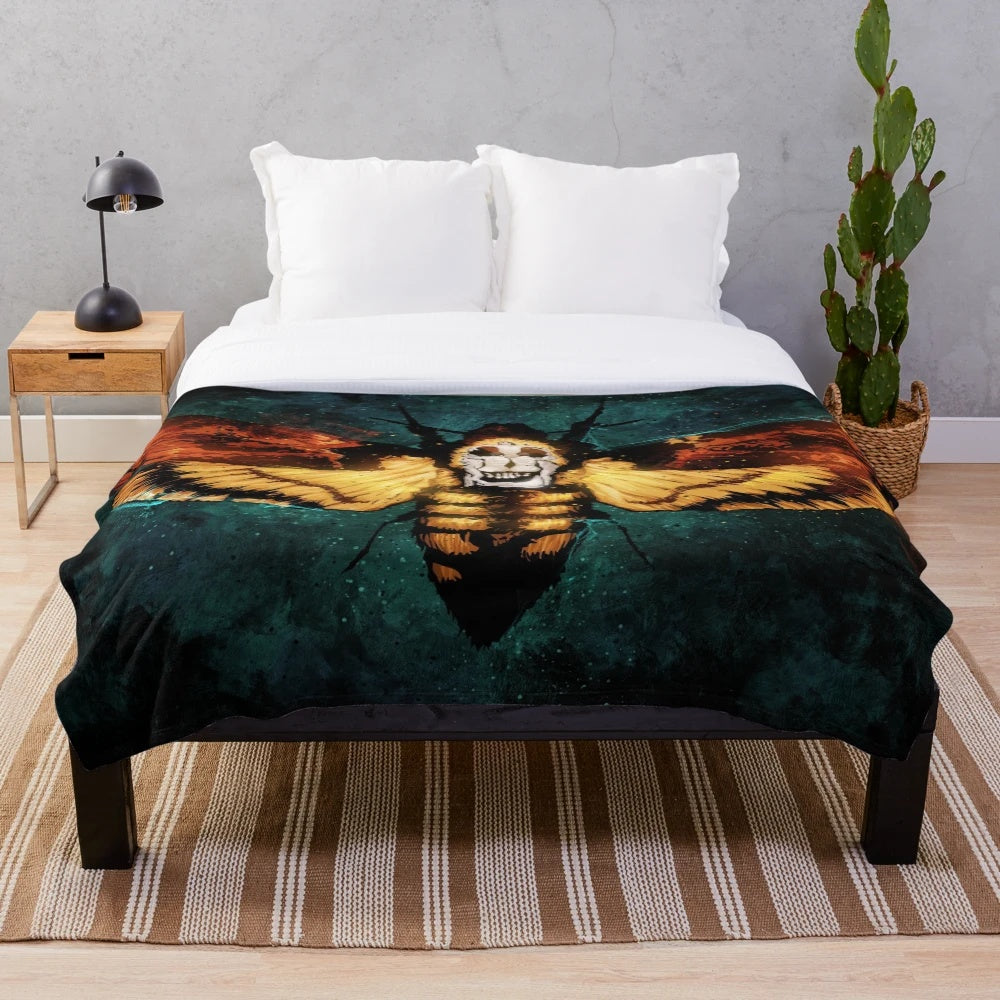 Silence of the Lambs inspired plush blanket with Hannibal Lecter and lambs design