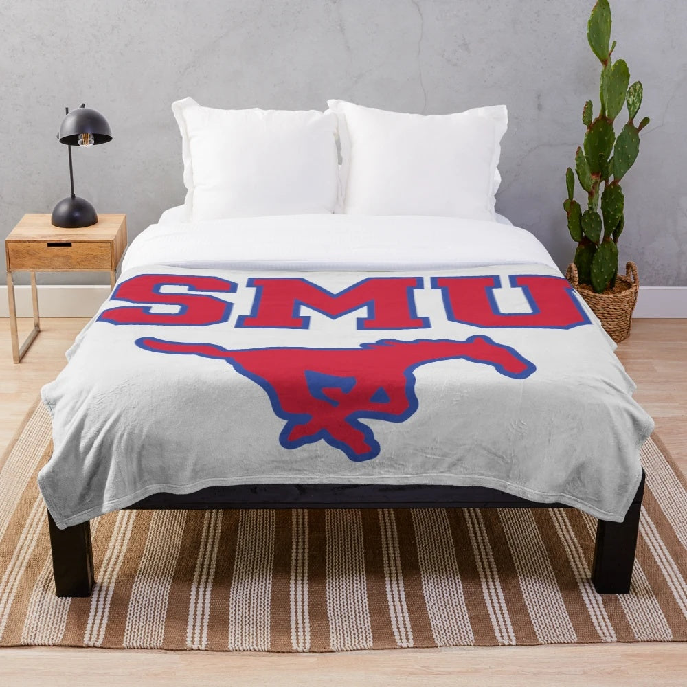 SMU-Inspired Plush Blanket with Blue and Red Colors