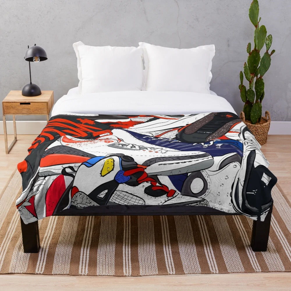 Soft and plush sneaker-themed blanket for cozy comfort