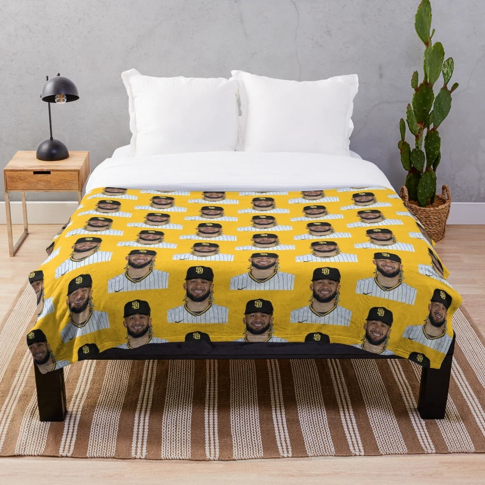 Plush blanket featuring the image of baseball player Fernando Tatis Jr.