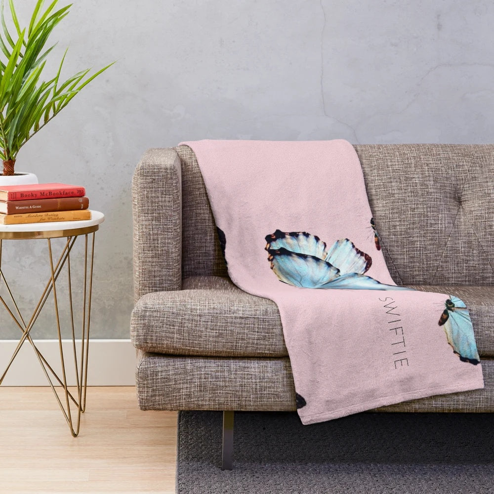 Soft and plush blue and pink butterfly-themed blanket inspired by Taylor Swift's Lover album