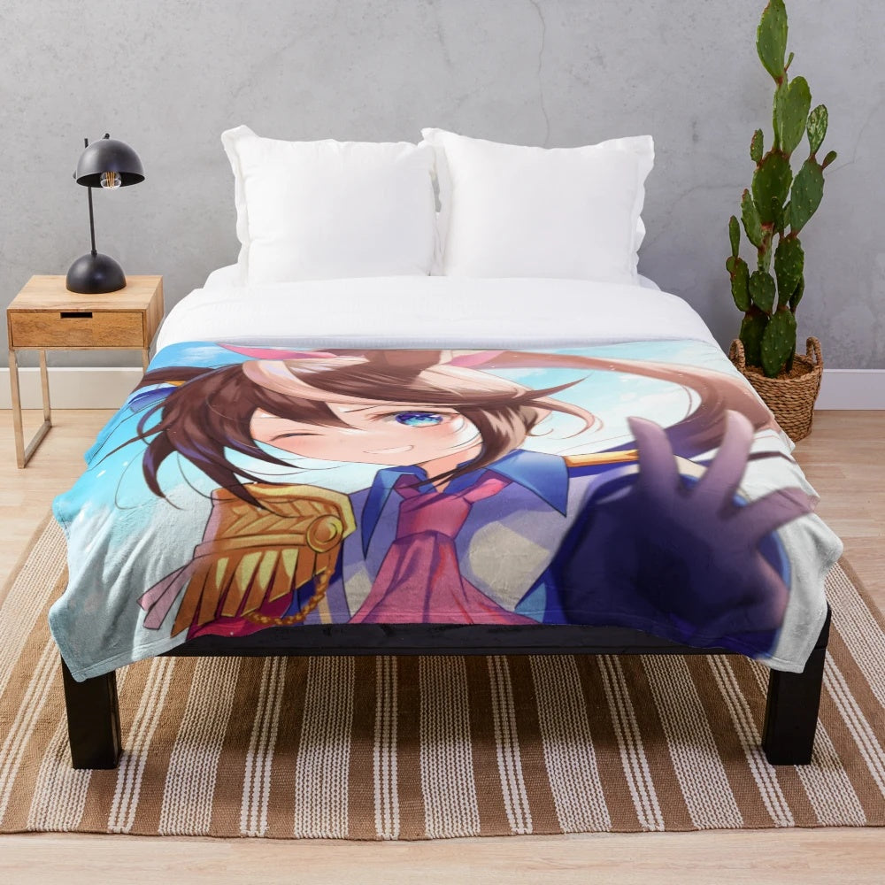 Tokai Teio plush blanket, soft and cozy anime-inspired bedroom decor
