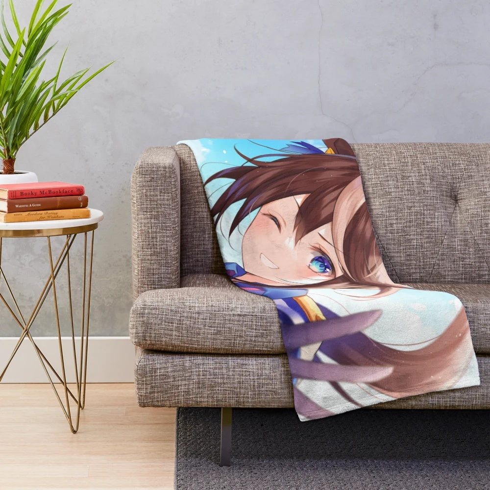 Tokai Teio plush blanket, soft and cozy anime-inspired bedroom decor