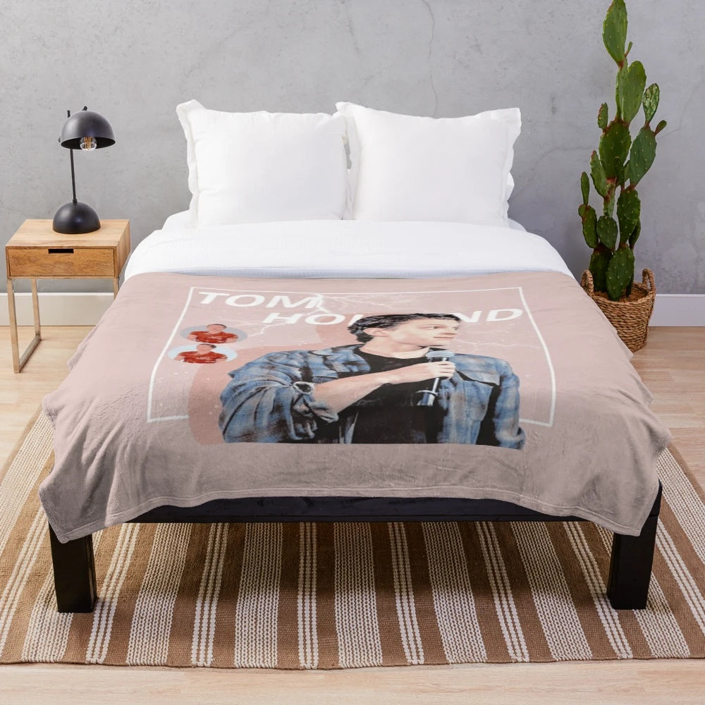 Tom Holland inspired plush blanket with spider-man design
