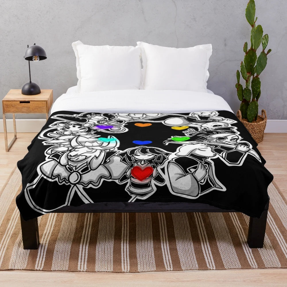 Undertale-themed plush blanket with characters and pixel art
