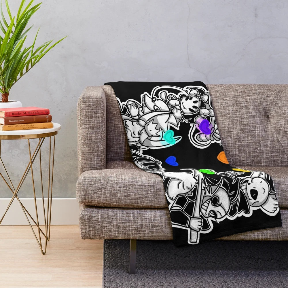 Undertale-themed plush blanket with characters and pixel art