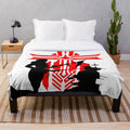 White plush blanket with anime and gaming inspired design