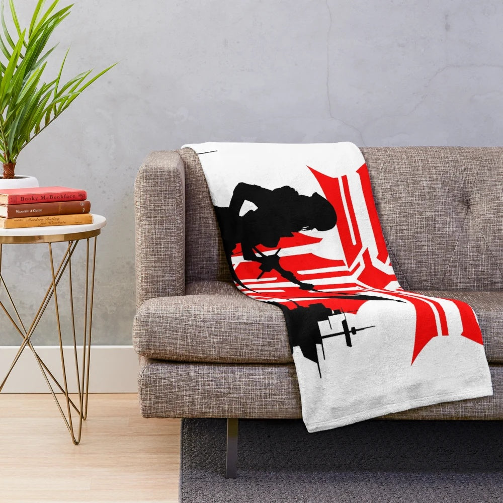 White plush blanket with anime and gaming inspired design