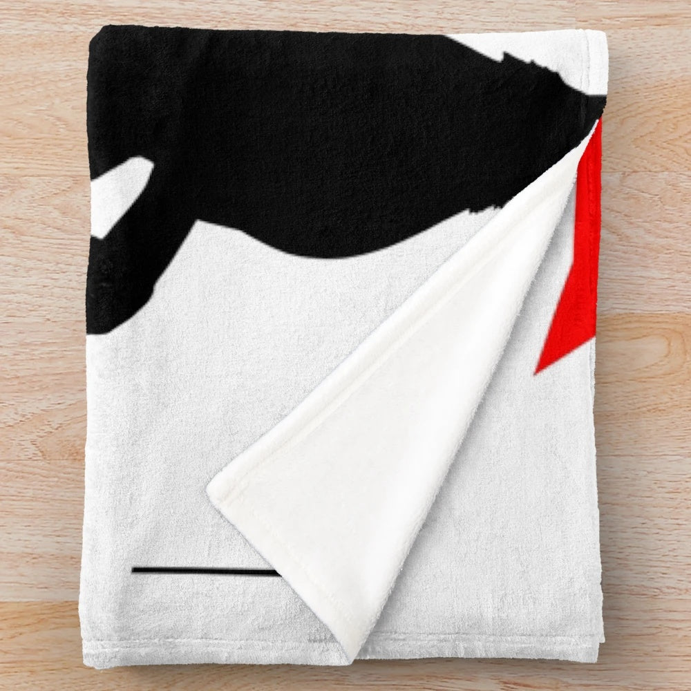 White plush blanket with anime and gaming inspired design