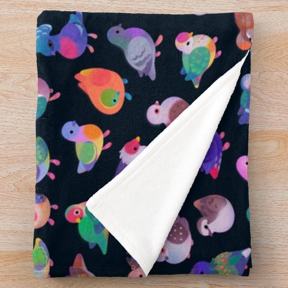 Soft and cuddly plush blanket featuring a wild pigeon design