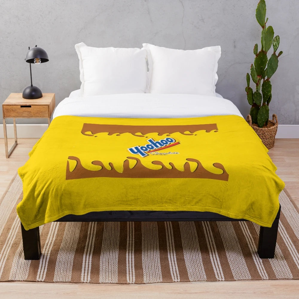 Yoohoo chocolate milk plush blanket with soft, snuggly material