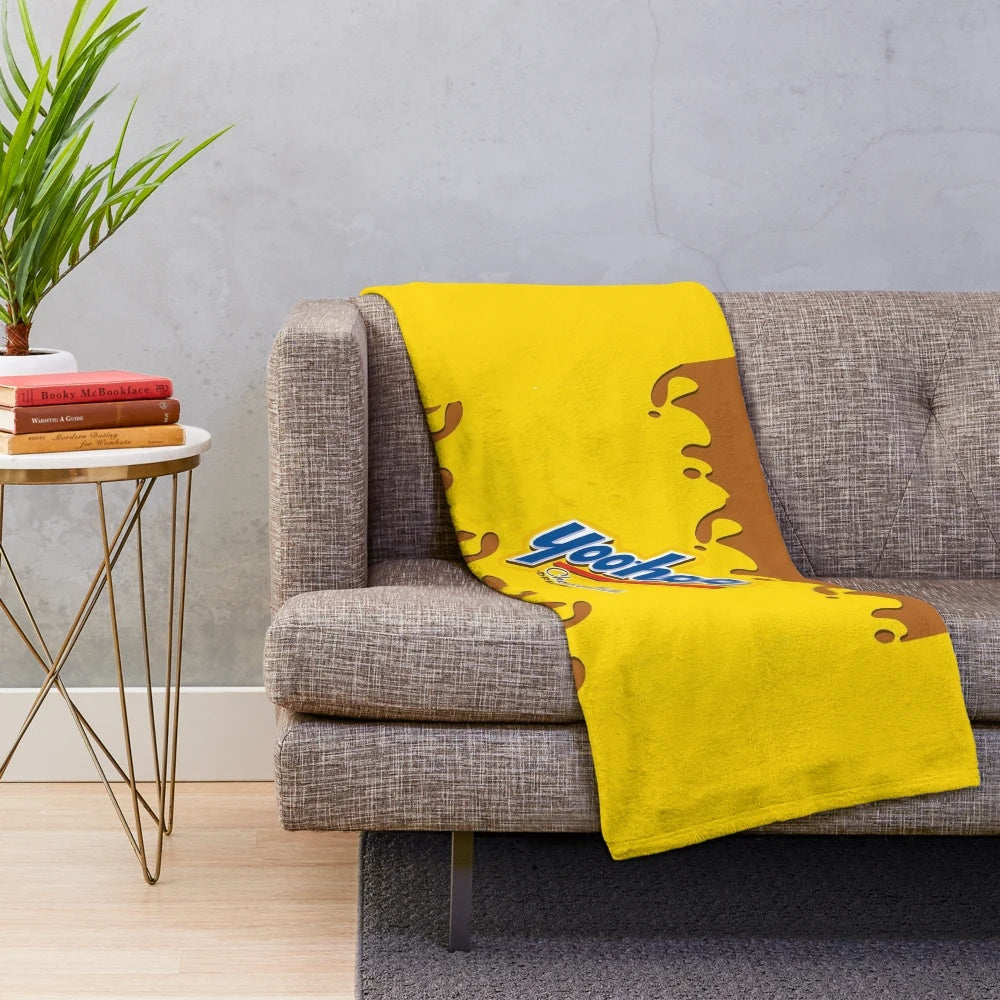 Yoohoo chocolate milk plush blanket with soft, snuggly material