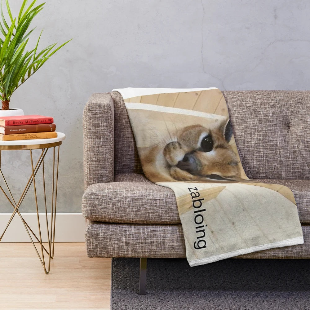 Soft and plush zabloing-themed blanket featuring the iconic "big floppa" meme cat