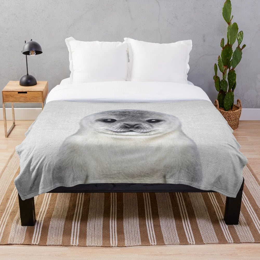 Adorable baby seal portrait plush blanket for nursery or kids room decor