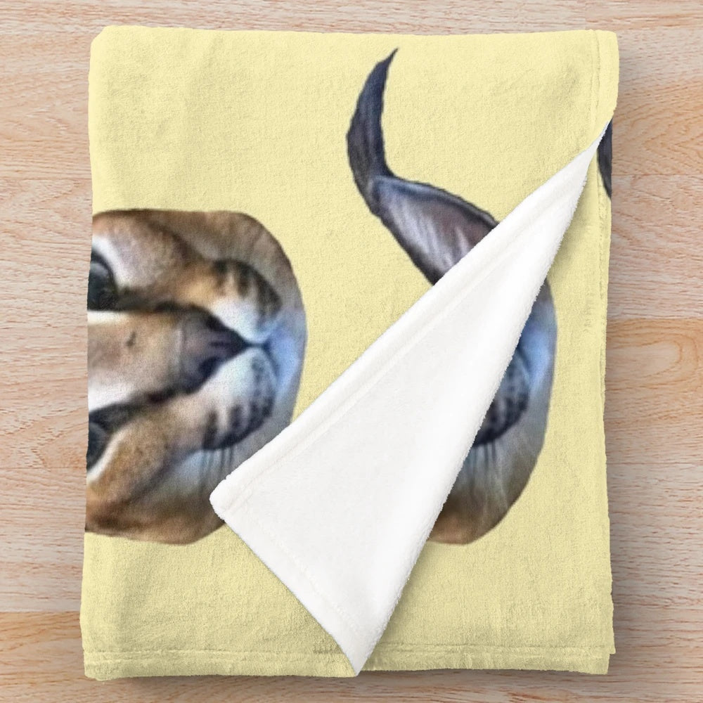 Big Floppa, a popular caracal meme cat, featured on a soft and cozy plush blanket
