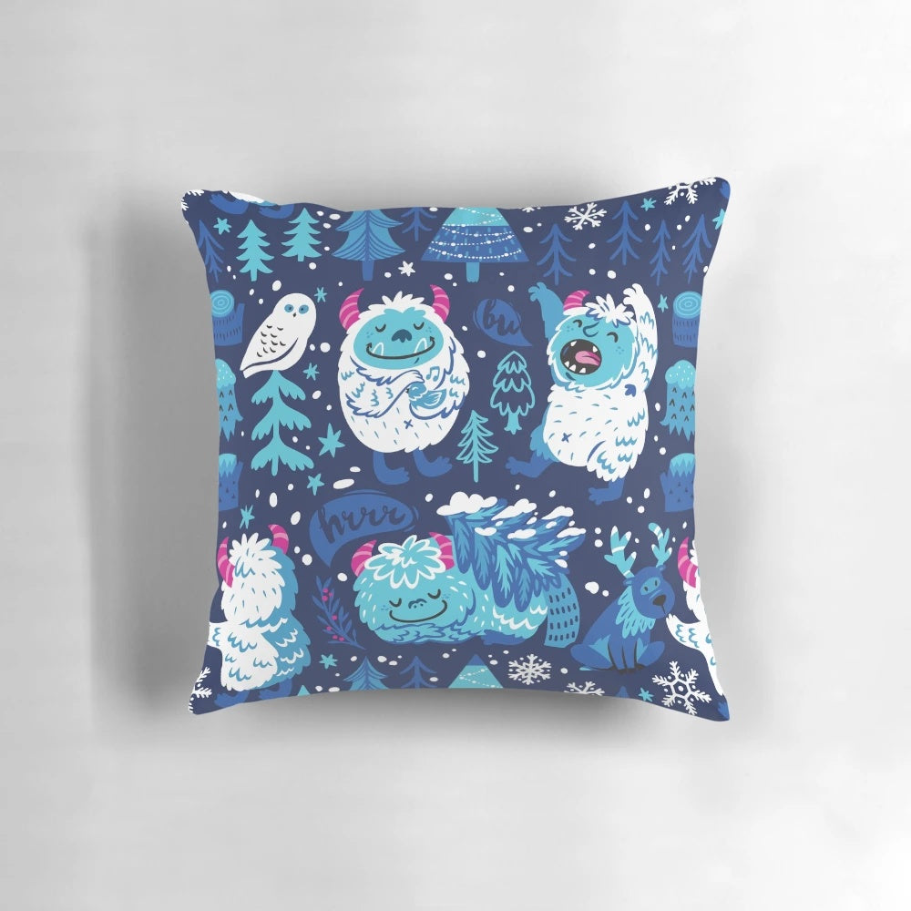 Large, fluffy Bigfoot pillow with a whimsical, cartoon-like design, perfect for kids' bedrooms and nurseries.