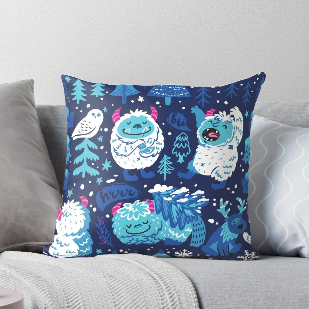 Large, fluffy Bigfoot pillow with a whimsical, cartoon-like design, perfect for kids' bedrooms and nurseries.