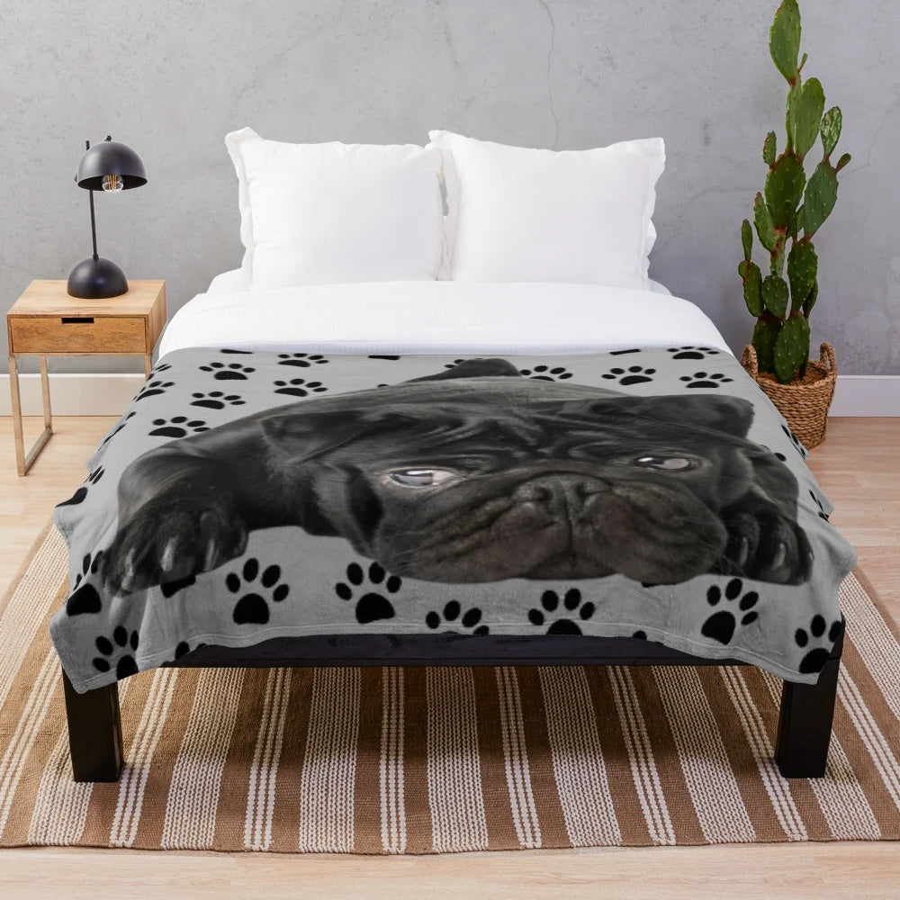 Black pug plush blanket