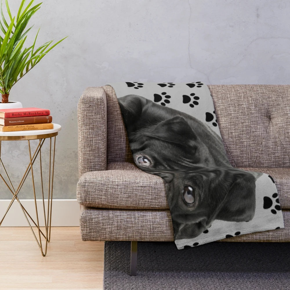 Black pug plush blanket