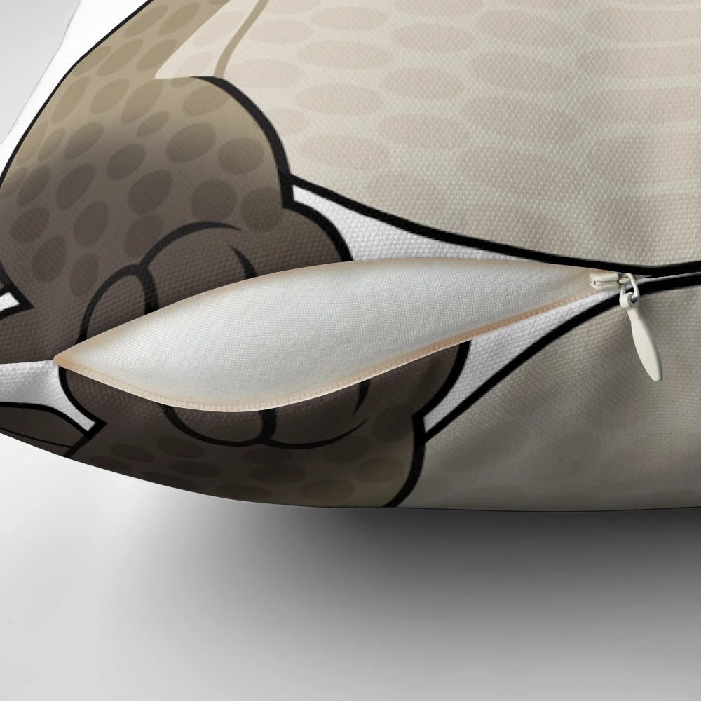 A soft and plush pillow featuring a detailed image of a blue tongue skink, a popular reptile pet.