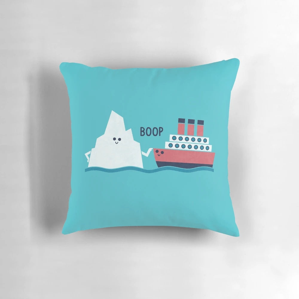 Plush and cozy Boop-themed pillow, featuring a cute iceberg and ship design