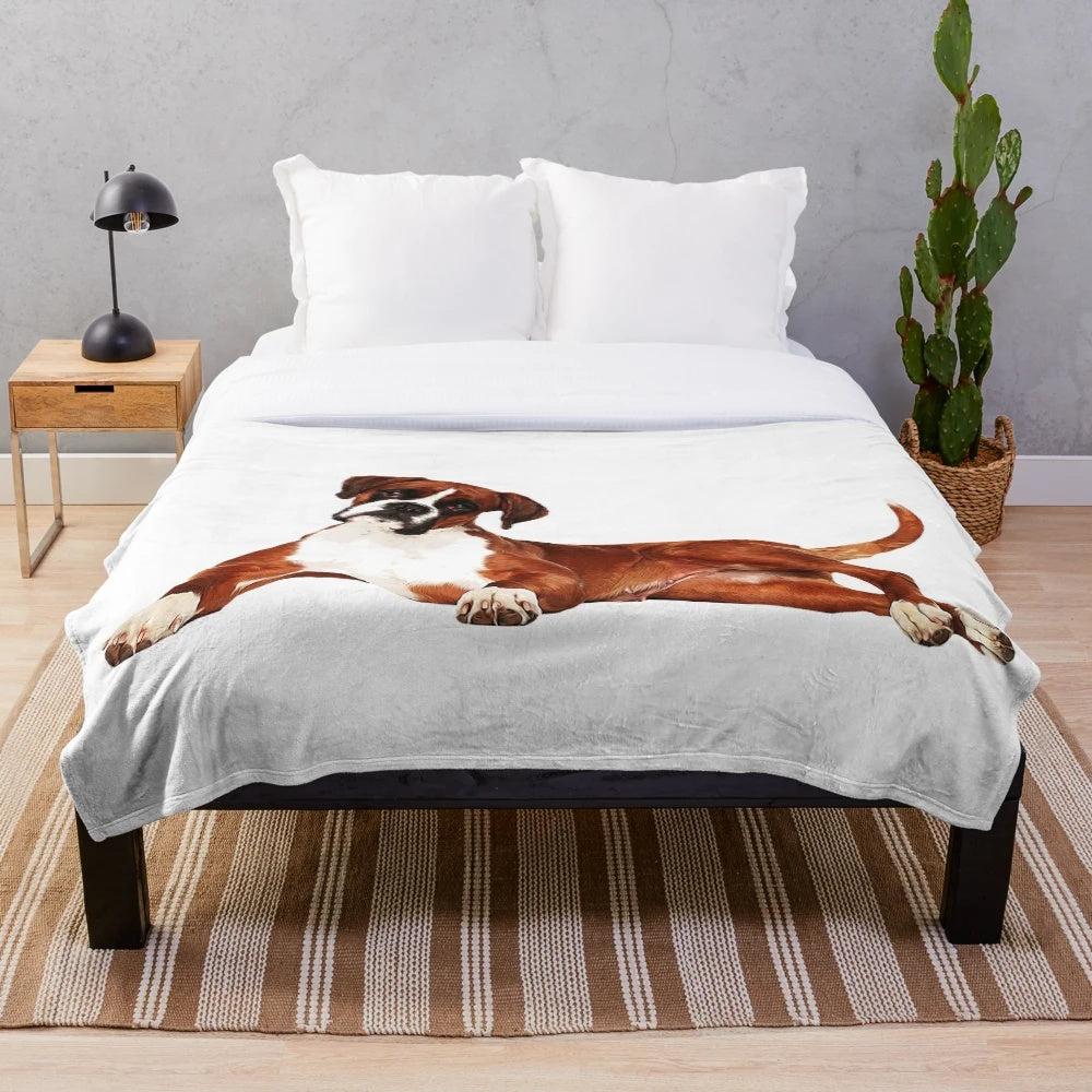 Adorable boxer dog plush blanket