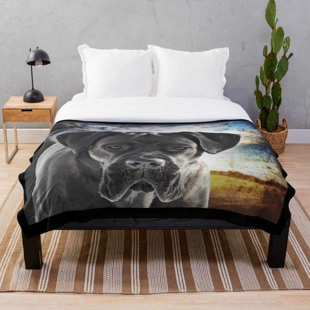 Cane Corso dog breed plush blanket with floppy ears