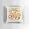 Plush capybara-shaped pillow in a retro, rainbow-colored design