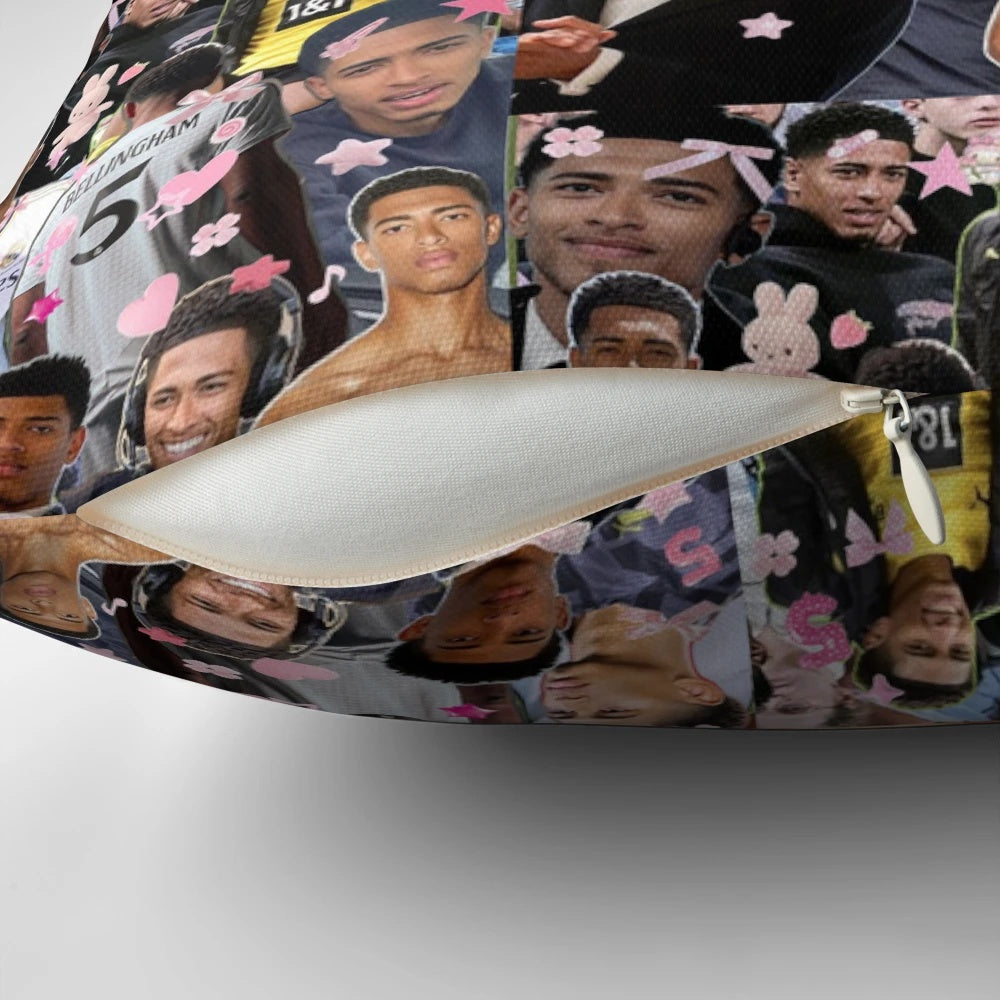 Soft and plush pillow featuring the image of Jude Bellingham, the talented English football player.