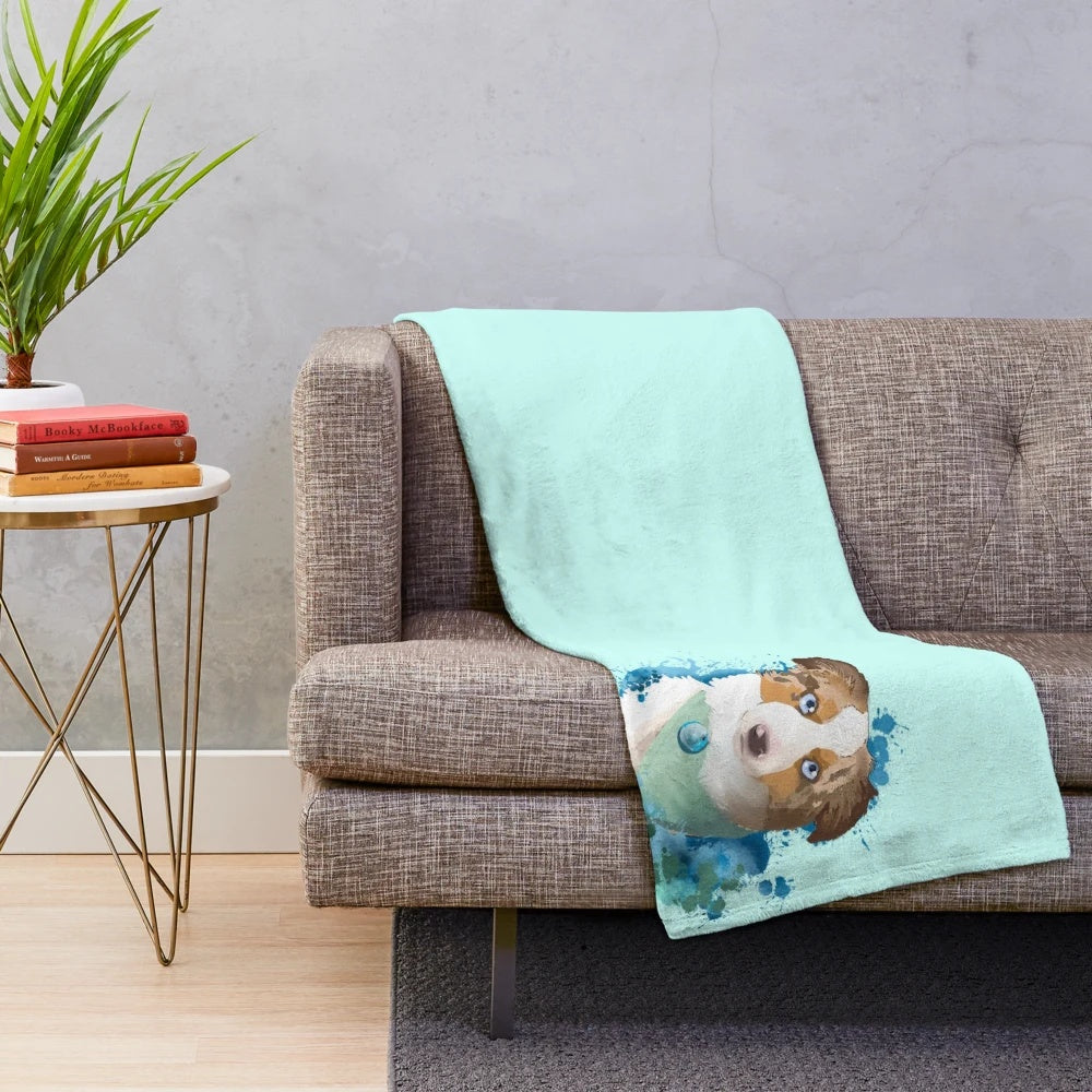 Miniature Australian Shepherd plush blanket with blue eyes