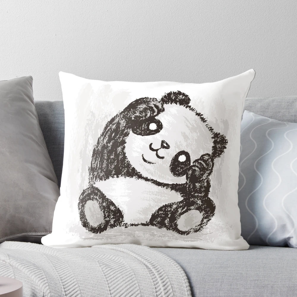 Soft and plush panda pillow with a cute and cuddly giant panda bear design
