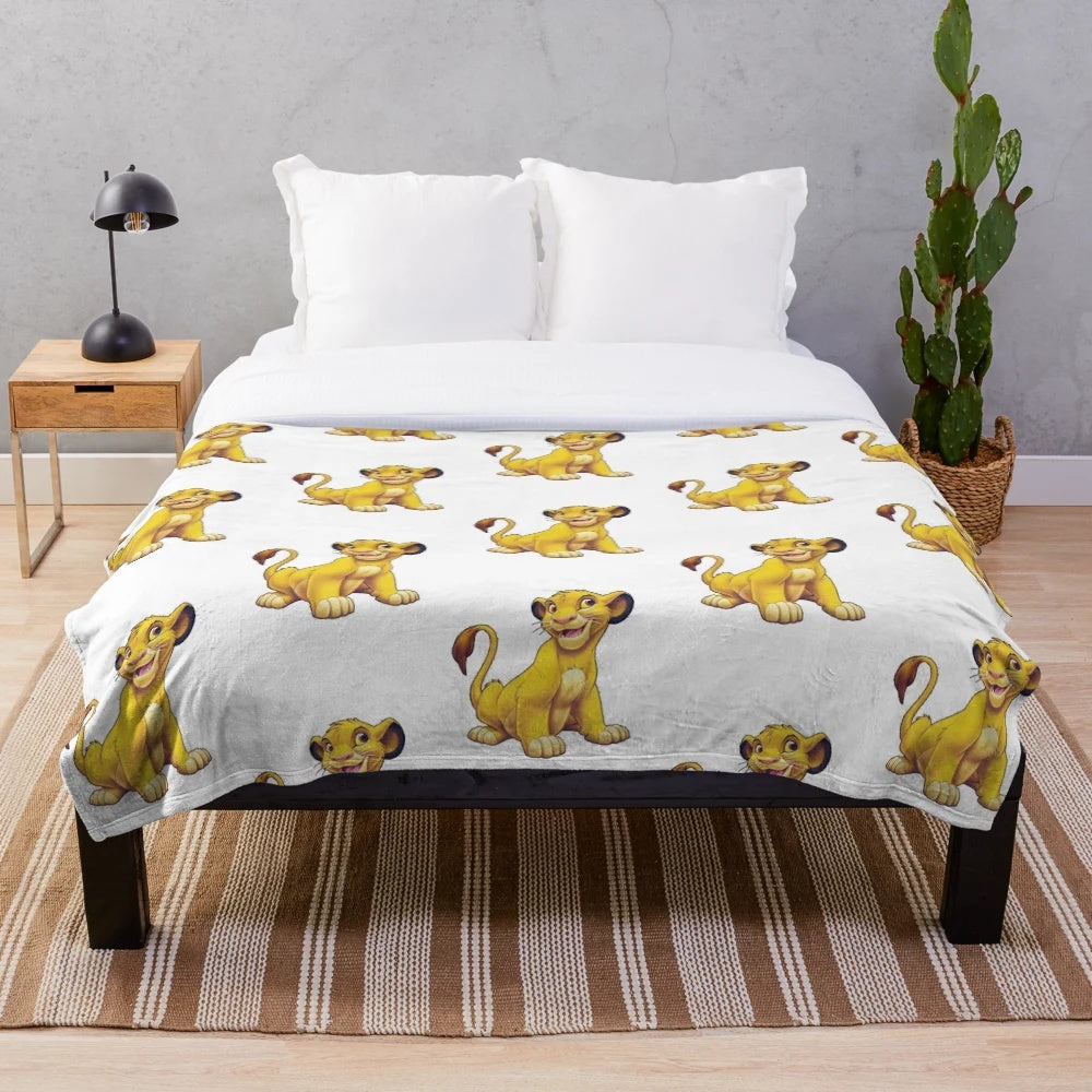 Soft and plush blanket with a lion design, perfect for bedroom or nursery decor