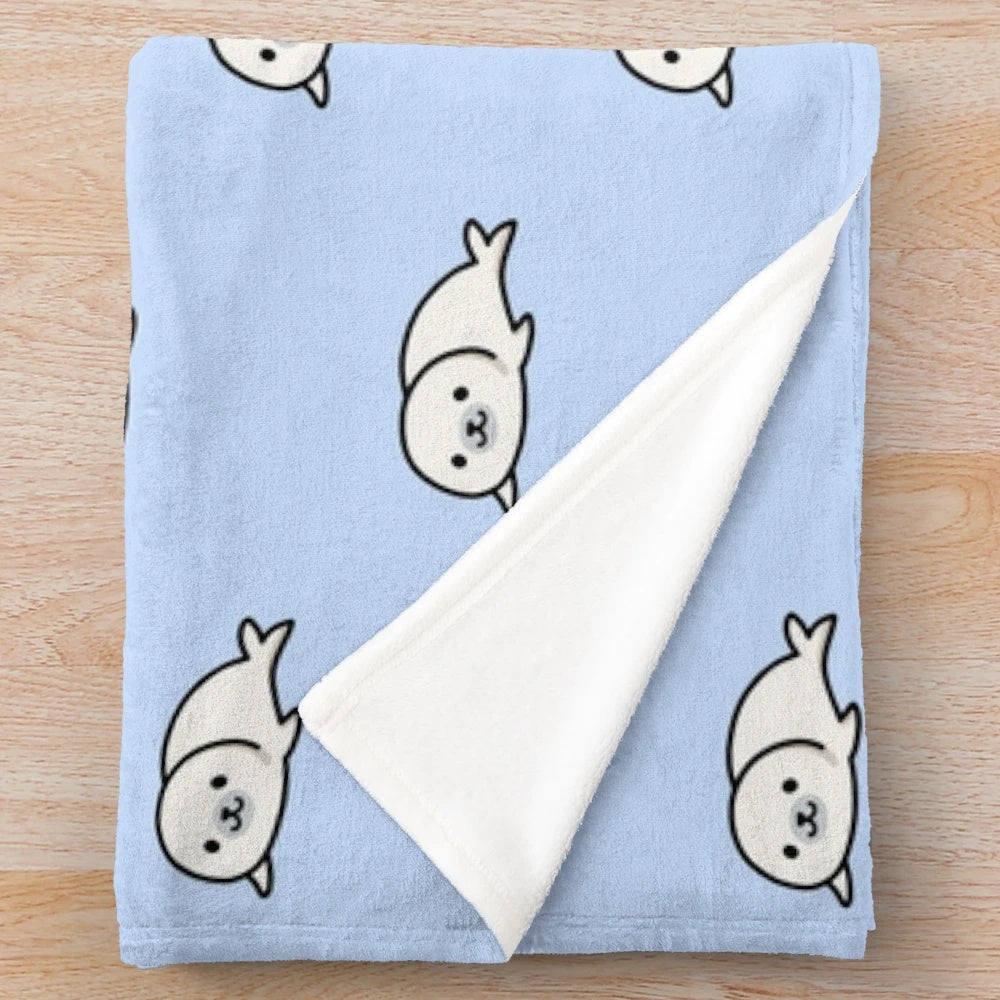 Adorable white seal plush blanket with a cute cartoon pattern