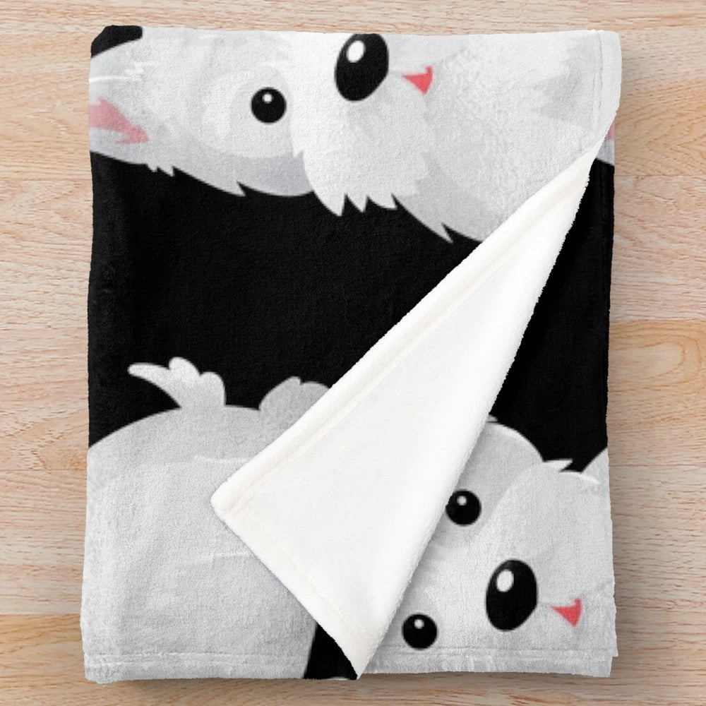 Soft and cozy plush blanket featuring a cute westie dog design
